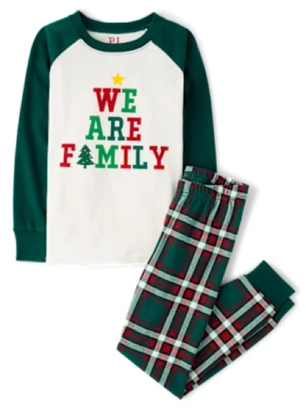 The Children's Place Green & White 'We Are Family' Plaid Holiday Pajama Set